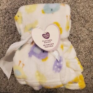 Parents Choice NWT WALMART White Plush Baby Blanket 30" 36" Chicks Eggs Easter